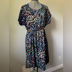 Navy blue and floral print dress